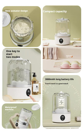 White Portable Mini Washing Machine - Rechargeable USB-C Electric Washer for Travel, Delicates & Socks