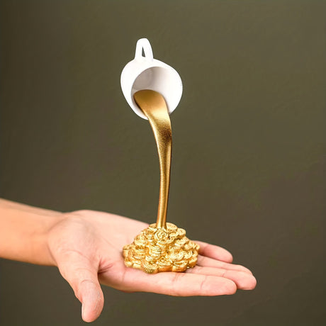 2 Pcs ( 1 Glod Cup and 1 White Cup) Magic Pouring Coffee Cup Sculpture - Unique Resin Tabletop Art Accent