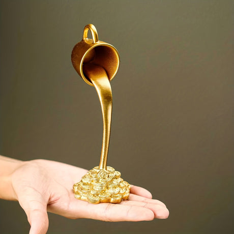 2 Pcs ( 1 Glod Cup and 1 White Cup) Magic Pouring Coffee Cup Sculpture - Unique Resin Tabletop Art Accent