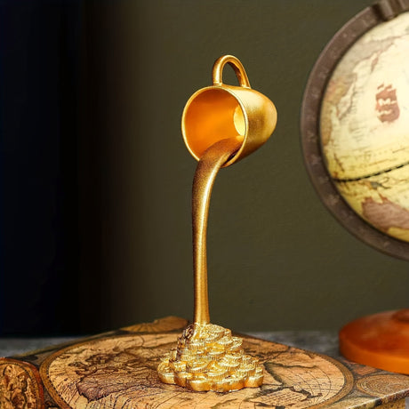 2 Pcs ( 1 Glod Cup and 1 White Cup) Magic Pouring Coffee Cup Sculpture - Unique Resin Tabletop Art Accent