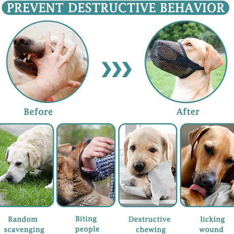 2 Pcs Size L Grey Breathable Mesh Dog Muzzle - Anti-Barking, Biting & Chewing - Adjustable & Comfortable Nylon Muzzle for Dogs