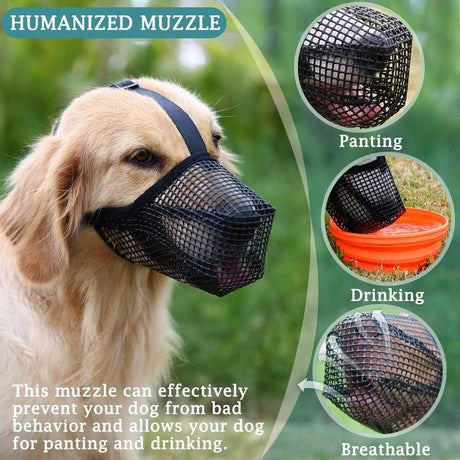 2 Pcs Size XS Grey Breathable Mesh Dog Muzzle - Anti-Barking, Biting & Chewing - Adjustable & Comfortable Nylon Muzzle for Dogs