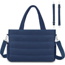 Dark Blue Stylish Quilted Nylon Tote Bag - Large Capacity Diaper Nappy Bag for Travel & Stroller with Adjustable Straps