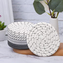 Beige and Black Absorbent Woven Cotton Coasters - Set of 8 with Metal Holder - Heat Resistant Drink Mats for Table Protection