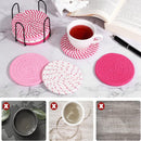 Beige and Blue Absorbent Woven Cotton Coasters - Set of 8 with Metal Holder - Heat Resistant Drink Mats for Table Protection