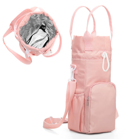 Black Insulated Tumbler Carrier Bag - Crossbody Water Bottle Holder with Pockets & Adjustable Strap for Large Cups (Note: cup not included)
