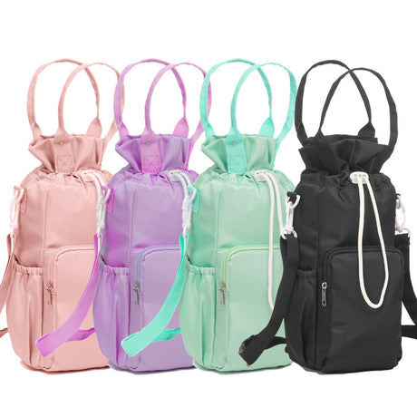 Purple Insulated Tumbler Carrier Bag - Crossbody Water Bottle Holder with Pockets & Adjustable Strap for Large Cups (Note: cup not included)