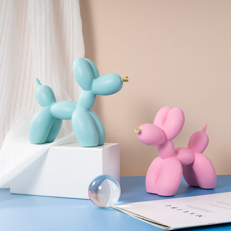 Black Modern Resin Balloon Dog Sculpture - Playful Art Figurine with Golden Snout Accent
