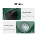 Green Advanced Solar Powered Ultrasonic Animal Repeller - Outdoor Pest Deterrent with Motion Sensor, Strobe Light & Laser