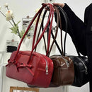 Black Chic PU Leather Baguette Shoulder Bag - Elegant Bow Accent Underarm Handbag for Women
