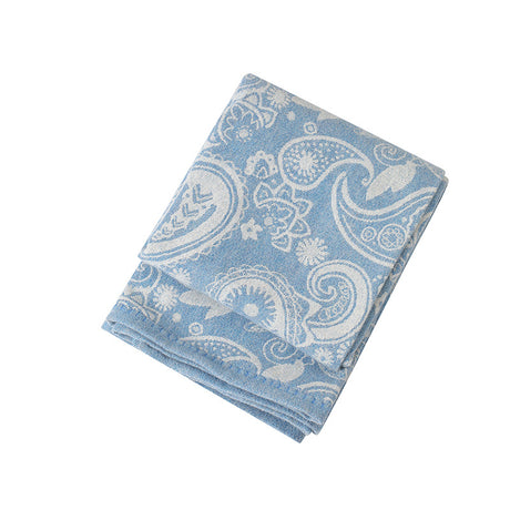 Blue Luxurious Paisley Jacquard Throw Blanket - Soft Wool Blend with Tassels, 120x150cm, Lightweight Sofa & Nap Blanket