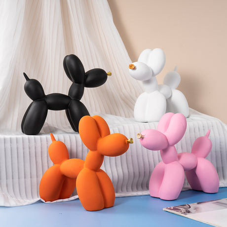 Orange Modern Resin Balloon Dog Sculpture - Playful Art Figurine with Golden Snout Accent