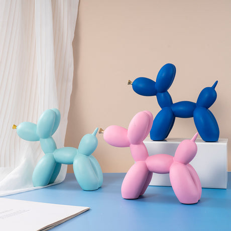 Orange Modern Resin Balloon Dog Sculpture - Playful Art Figurine with Golden Snout Accent