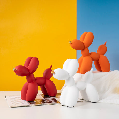 Light Pink Modern Resin Balloon Dog Sculpture - Playful Art Figurine with Golden Snout Accent