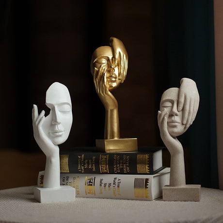 White Style 3 Elegant Abstract Face Sculpture - Modern Resin Art Figurine, Hand & Mask Home Decor Accent