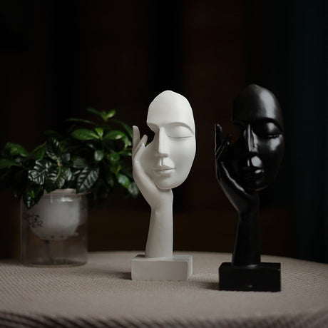 White Style 3 Elegant Abstract Face Sculpture - Modern Resin Art Figurine, Hand & Mask Home Decor Accent