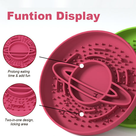 Green Silicone Planet Slow Feeder Dog Bowl - 2-in-1 Anti-Choke Lick Mat for Healthy Eating & Fun