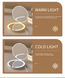 White LED Travel Makeup Mirror - Rechargeable Compact Mirror with 3 Color Lights, 1x/5x Magnification & Smart Auto On/Off