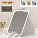 White Large Foldable LED Makeup Mirror - Portable Desktop Vanity with 3 Color Lights, Stepless Dimming & Adjustable Stand