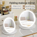 Black Small Round Foldable LED Makeup Mirror - 18.5cm Desktop Vanity with 3 Color Lights & Stepless Dimming
