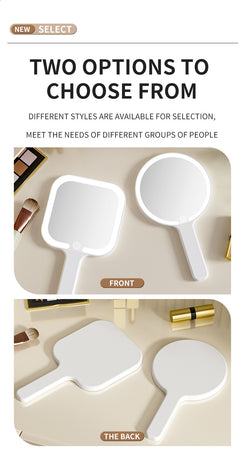 Light Yellow Square Portable Handheld LED Makeup Mirror - USB-C Rechargeable with 3 Color Light Modes for On-The-Go Touch-Ups