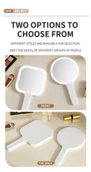 Light Yellow Round Portable Handheld LED Makeup Mirror - USB-C Rechargeable with 3 Color Light Modes for On-The-Go Touch-Ups