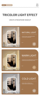 White Professional LED Vanity Mirror - 3 Color Lights, Stepless Dimming & Adjustable Rotating Stand, USB-C Rechargeable
