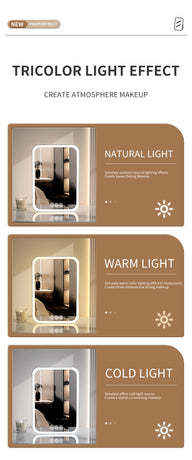 White Professional LED Vanity Mirror - 3 Color Lights, Stepless Dimming & Adjustable Rotating Stand, USB-C Rechargeable
