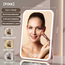 Pink Professional LED Vanity Mirror - 3 Color Lights, Stepless Dimming & Adjustable Rotating Stand, USB-C Rechargeable