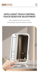 Pink Professional LED Vanity Mirror - 3 Color Lights, Stepless Dimming & Adjustable Rotating Stand, USB-C Rechargeable