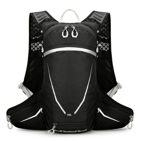 Black Lightweight 16L Outdoor Cycling & Hiking Backpack - Water-Repellent Nylon Daypack with Reflective Strips