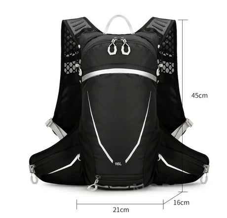 Black Lightweight 16L Outdoor Cycling & Hiking Backpack - Water-Repellent Nylon Daypack with Reflective Strips