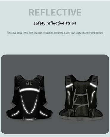 Black Lightweight 16L Outdoor Cycling & Hiking Backpack - Water-Repellent Nylon Daypack with Reflective Strips