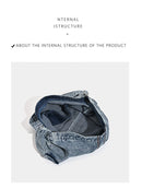 Blue Retro Washed Denim Hobo Bag - Large Capacity Shoulder & Crossbody Tote for Casual Everyday & Commute