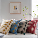 Beige and Yellow 3D Checkered Cushion Cover with Pom Poms - Soft Decorative Pillow Case for Sofa & Living Room (45x45cm, Cover Only)