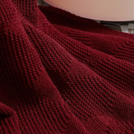 Claret Red Cozy Lightweight Acrylic Knit Throw Blanket - Diamond Waffle Texture for Sofa, Bed & Travel