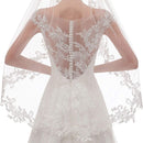 White Elegant Short Bridal Veil - Single Tier with Delicate Lace Applique Edge - Wedding Hair Accessory