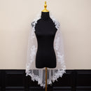 White Elegant Long Bridal Veil with Pearl Accents & Lace Edge - Includes Metal Comb