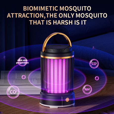 Black Portable 3-in-1 Electric Mosquito Zapper Lamp - UV Bug Killer, Warm Night Light & Bright Lantern, USB Plug-in use