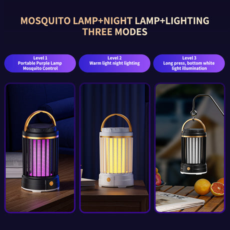 USB Rechargeable Dark Blue Portable 3-in-1 Electric Mosquito Zapper Lamp - UV Bug Killer, Warm Night Light & Bright Lantern