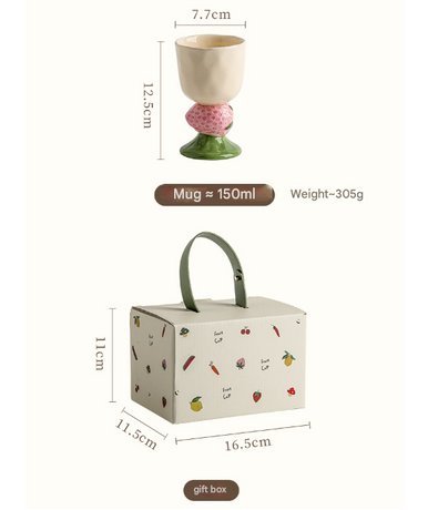 Red Whimsical Watermelon Stem Ceramic Goblet - 150ml Hand-Painted Watermelon Design, Unique Coffee & Drinkware Gift with Box