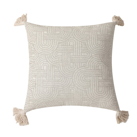 Grey Chic Geometric Jacquard Cushion Covers with Tassels - Set of 2, Plush Blend for Sofa & Bed Decor (45x45cm, Insert Not Included)