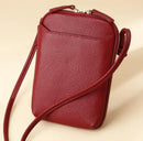 Wine Red Premium Leather Mini Crossbody Phone Bag - Stylish Multi-Pocket Organizer for Women