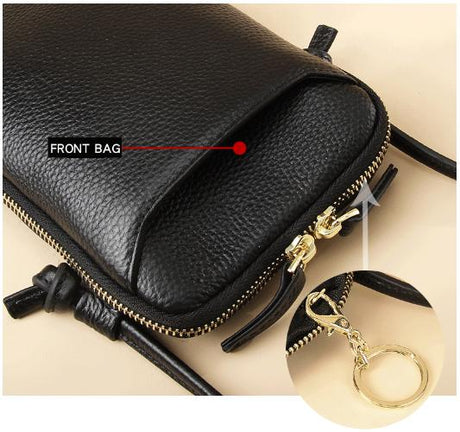 Wine Red Premium Leather Mini Crossbody Phone Bag - Stylish Multi-Pocket Organizer for Women