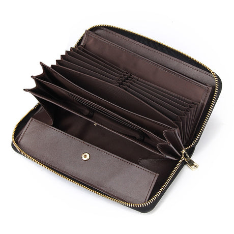 Pink Premium Genuine Leather RFID Blocking Long Wallet - Unisex Multi-Card Organizer Clutch with Zip-Around Closure