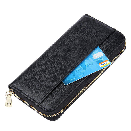 Pink Premium Genuine Leather RFID Blocking Long Wallet - Unisex Multi-Card Organizer Clutch with Zip-Around Closure