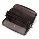 Grey Premium Genuine Leather RFID Blocking Long Wallet - Unisex Multi-Card Organizer Clutch with Zip-Around Closure