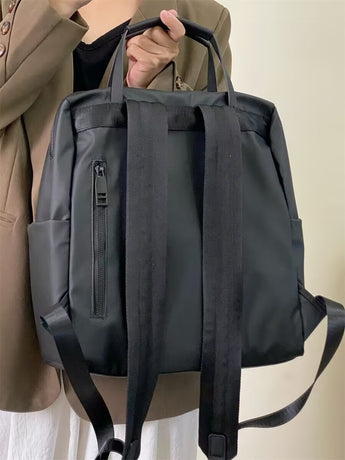Size L Black Stylish Waterproof Nylon Backpack - Lightweight, Multi-Pocket for Travel, Commute & Daily Use