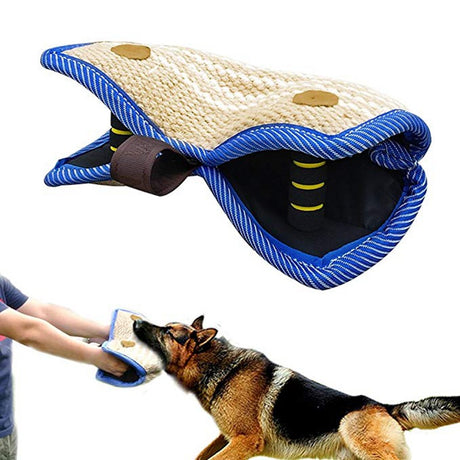 Green and Khaki Heavy Duty Jute Dog Bite Pillow - Professional Training Tug Toy with 3 Handles for Schutzhund, K9, Agility & Bite Work