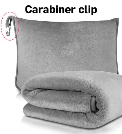 Grey 2-in-1 Plush Travel Blanket & Pillow Set - Soft Flannel with Luggage Strap & Carabiner (50x60in)